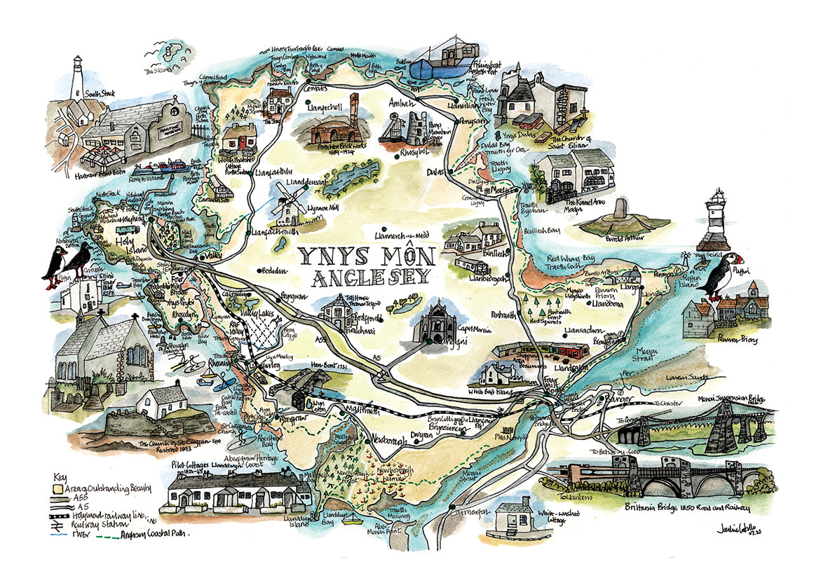 Yyns Môn Illustrated Map - Fine Art Print
